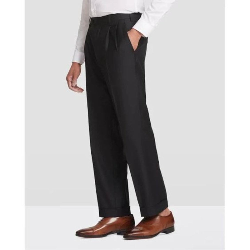 Zanella Alter Double Reverse Pleat Luxury 120's Wool Serge Pant in Black